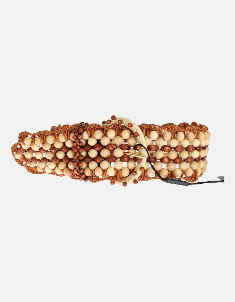Raffia Wood Bead Belt Women - Brown