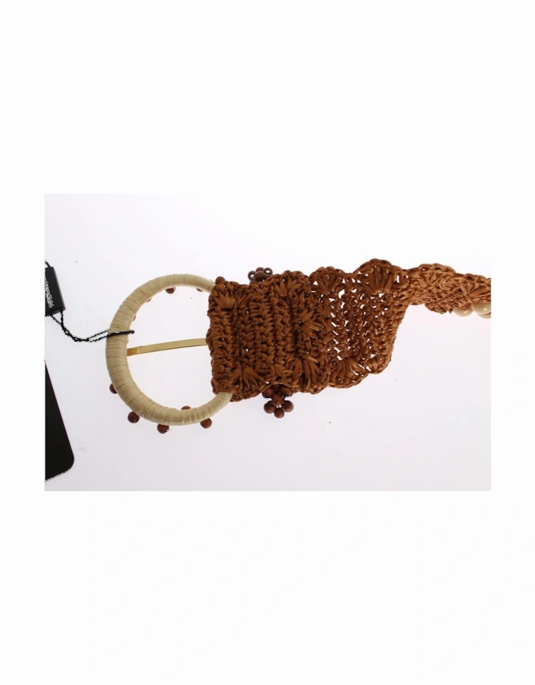 Raffia Wood Bead Belt Women - Brown