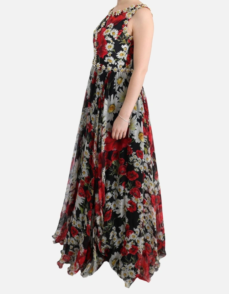 FloralPrint Silk Chiffon Gown ALine Maxi Dress Women - Multicolor
