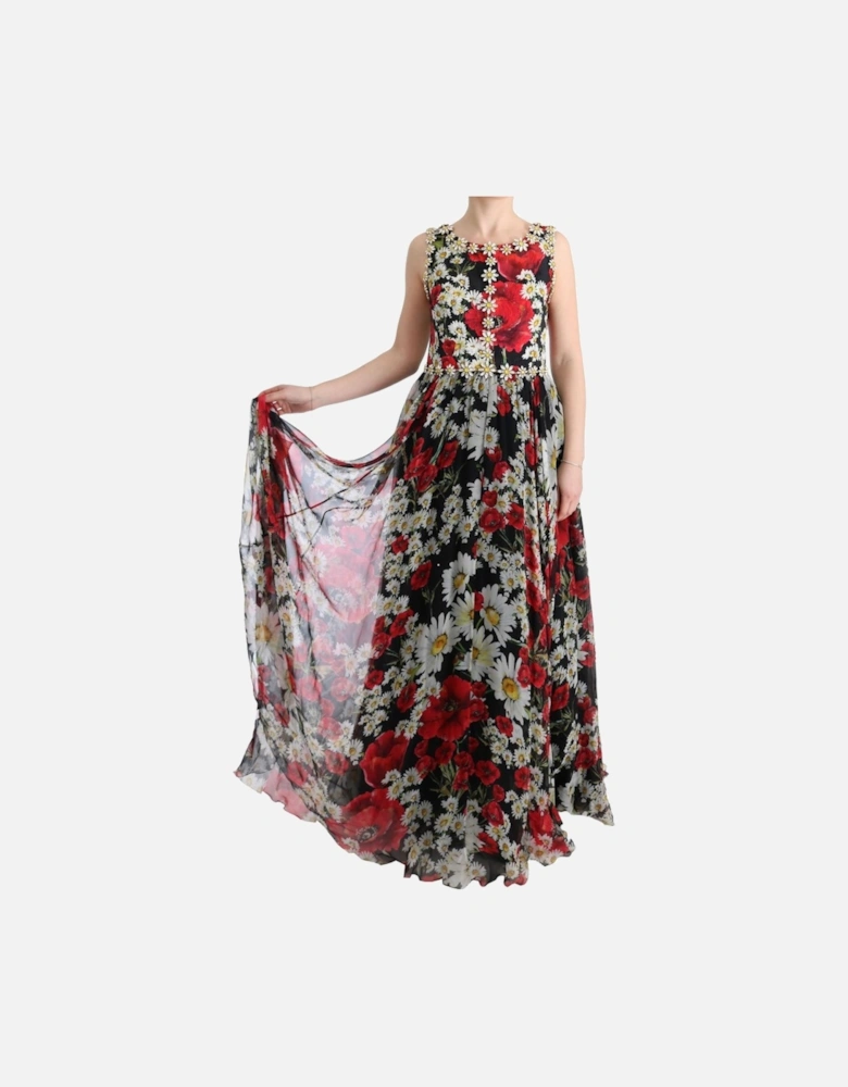 FloralPrint Silk Chiffon Gown ALine Maxi Dress Women - Multicolor