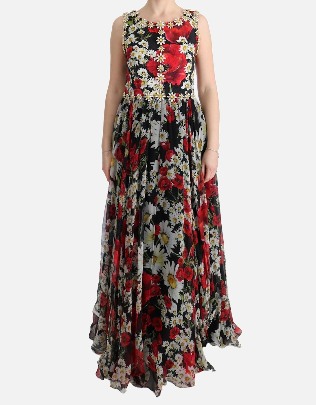 FloralPrint Silk Chiffon Gown ALine Maxi Dress Women - Multicolor, 7 of 6