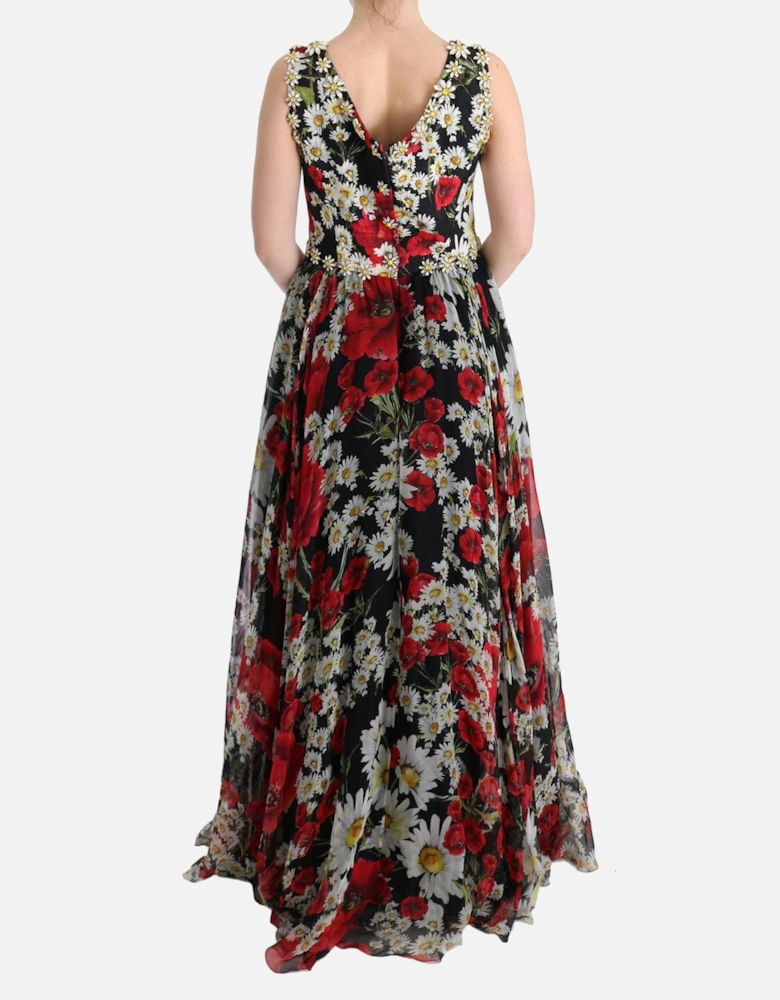 FloralPrint Silk Chiffon Gown ALine Maxi Dress Women - Multicolor