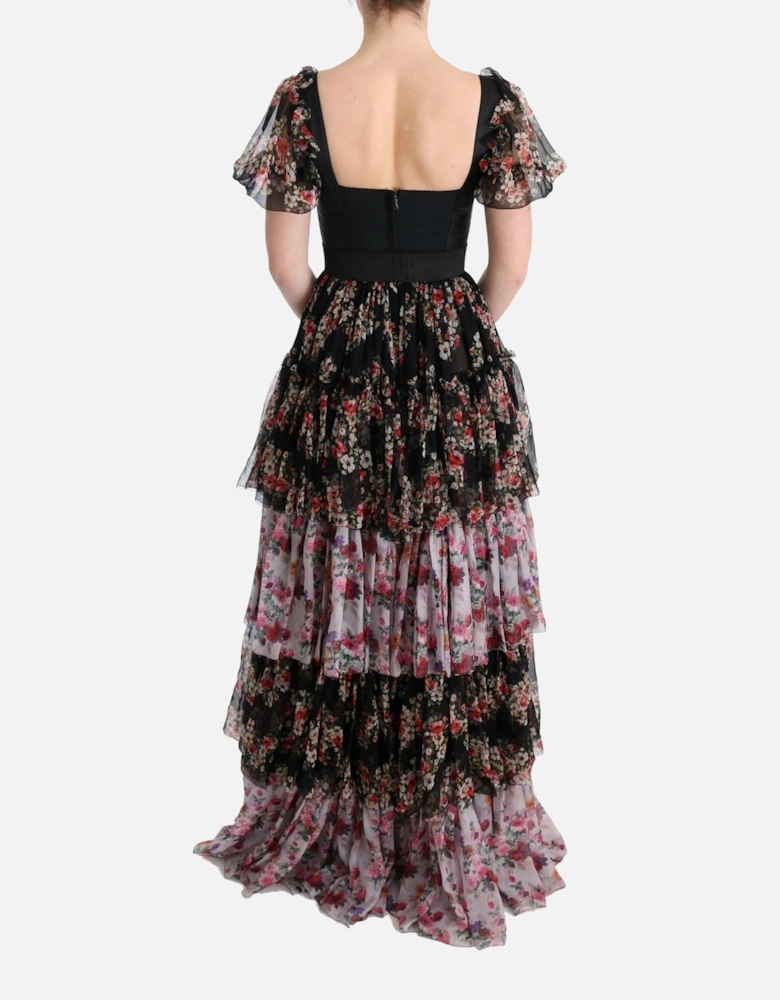 Floral Print Silk Dress Tiered Maxi Dress Women - Multicolor Dresses