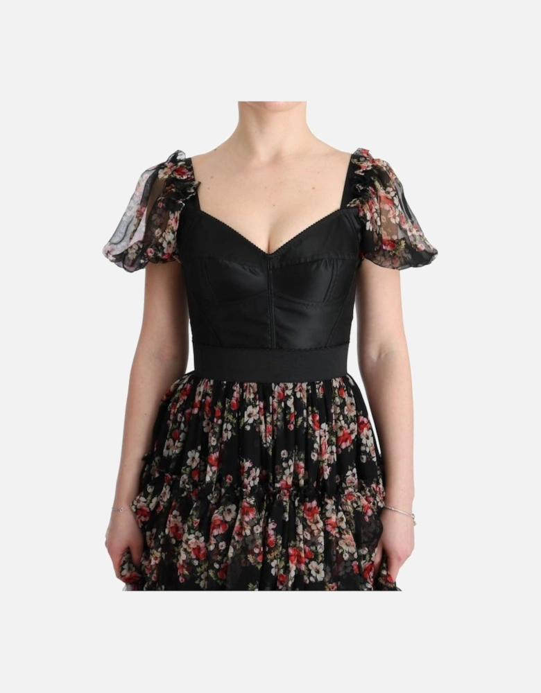 Floral Print Silk Dress Tiered Maxi Dress Women - Multicolor Dresses
