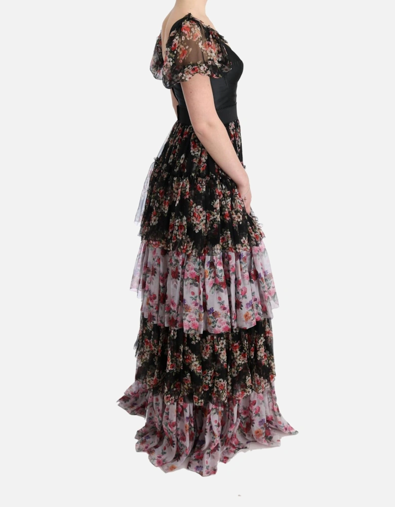 Floral Print Silk Dress Tiered Maxi Dress Women - Multicolor Dresses