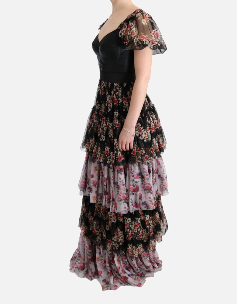 Floral Print Silk Dress Tiered Maxi Dress Women - Multicolor Dresses