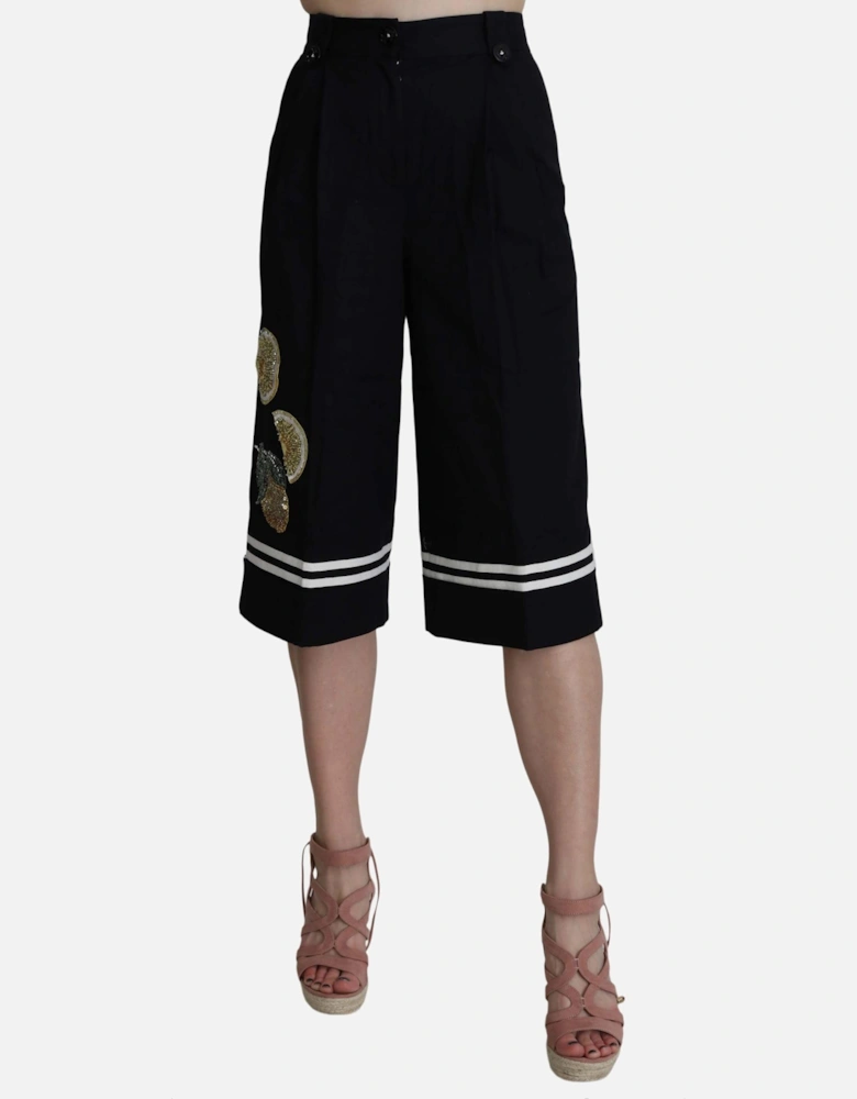 Dolce Gabbana Lemon Print Culotte Pants Women - Black Jeans