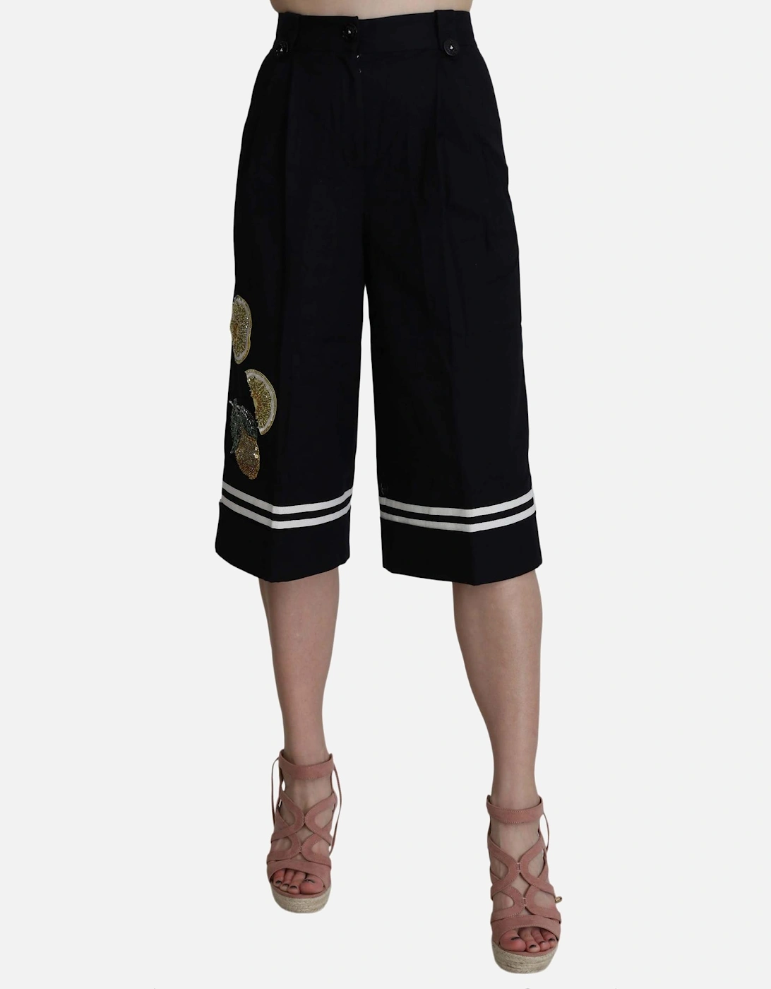 Dolce Gabbana Lemon Print Culotte Pants Women - Black Jeans, 5 of 4