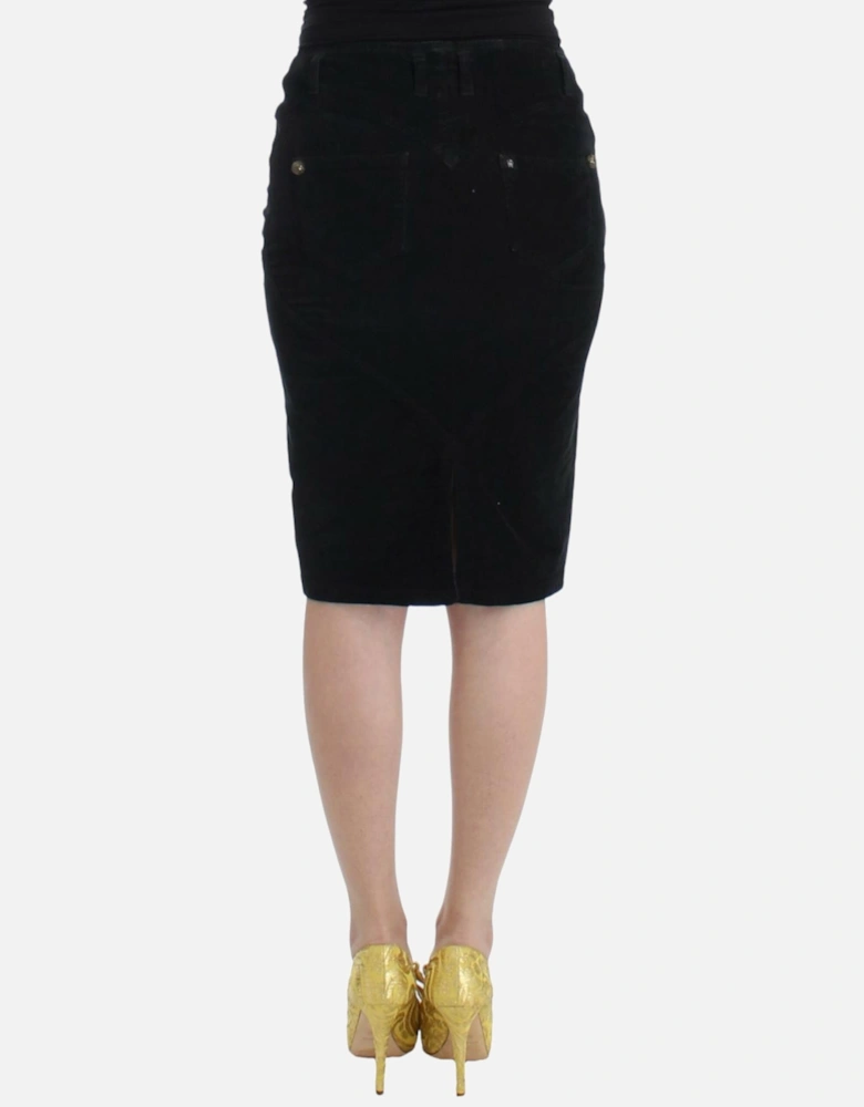 Pencil Skirt Black Corduroy Fitted Women