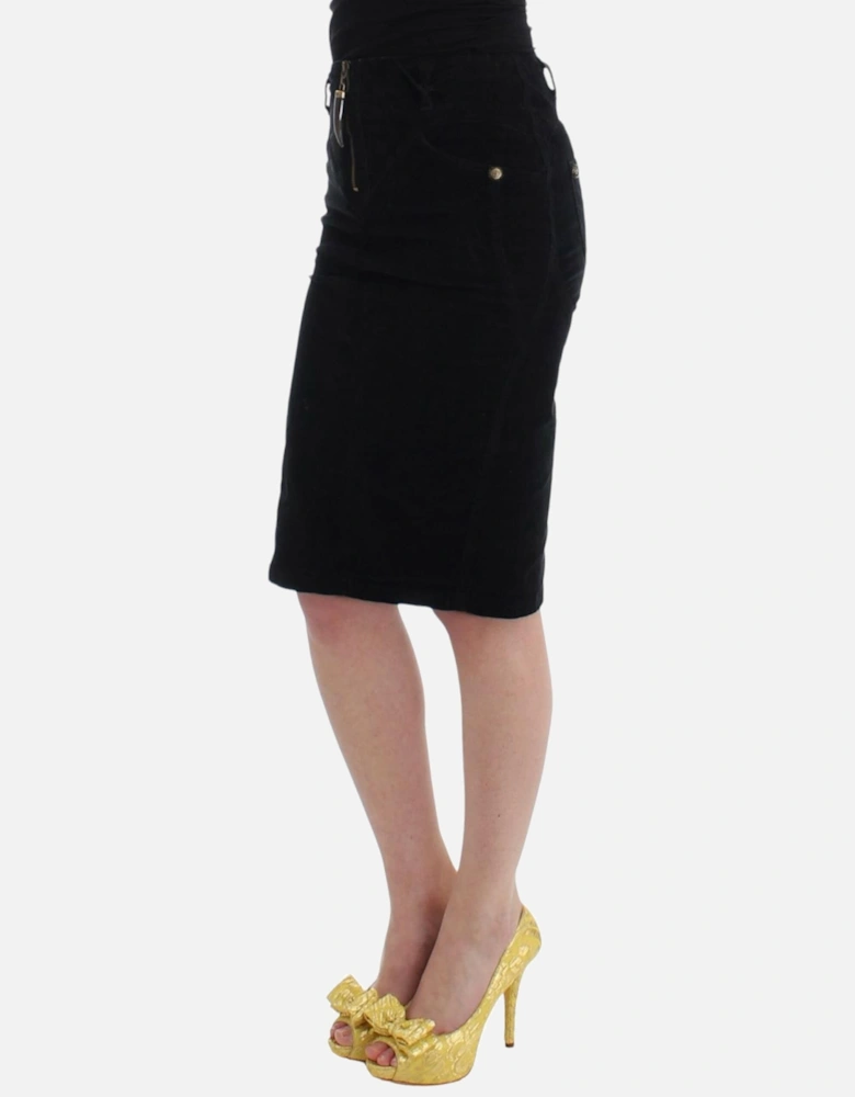 Pencil Skirt Black Corduroy Fitted Women