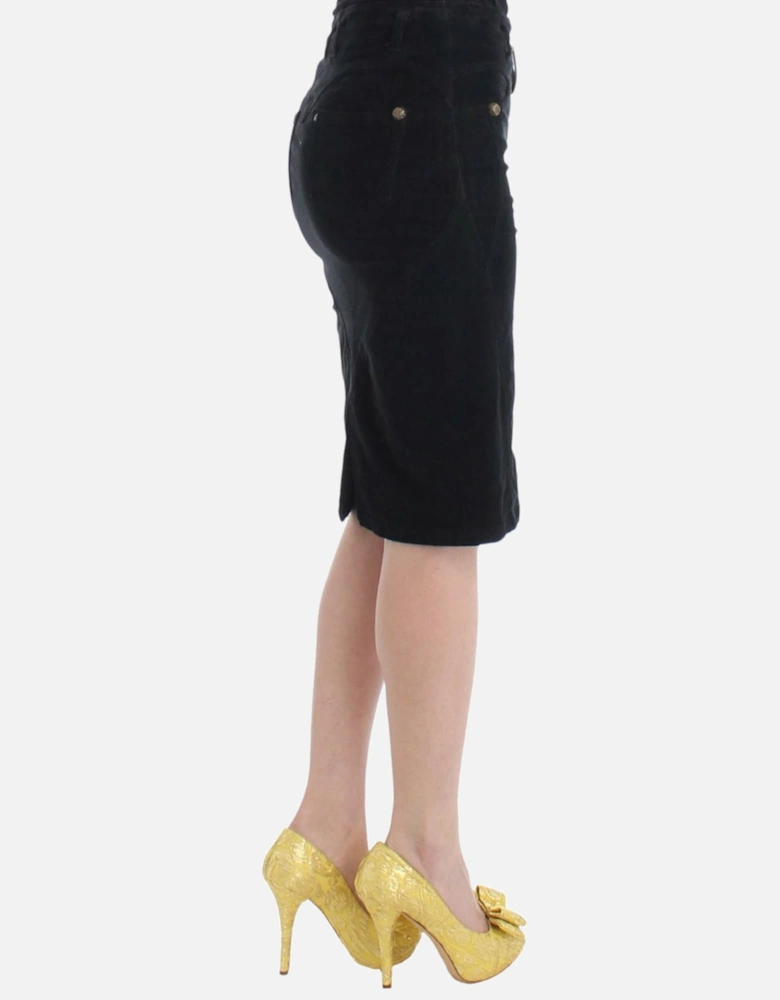 Pencil Skirt Black Corduroy Fitted Women