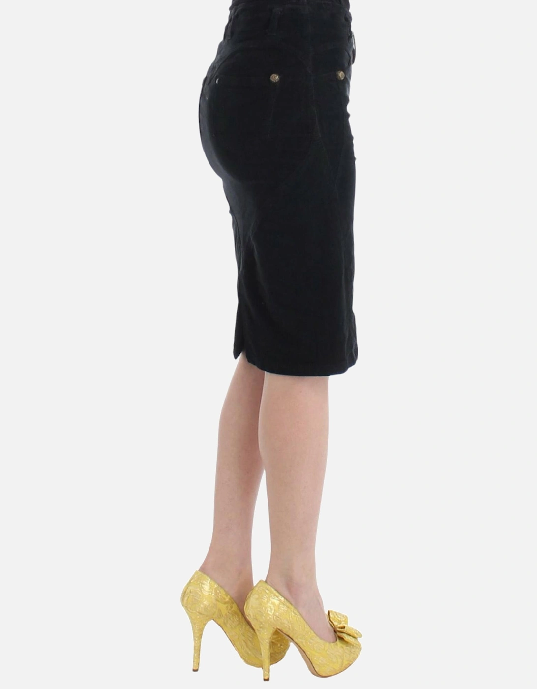 Pencil Skirt Black Corduroy Fitted Women