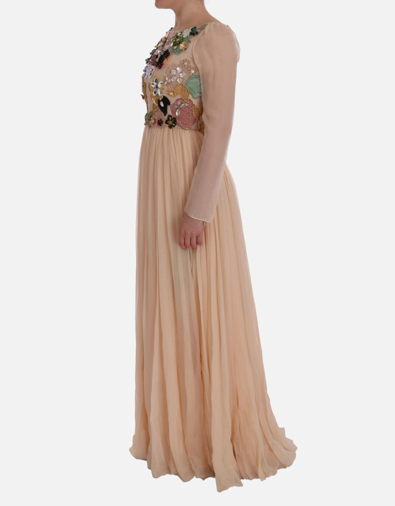 Floral Embellished Gown Long Sleeve Maxi Dress Women - Pink Dresses