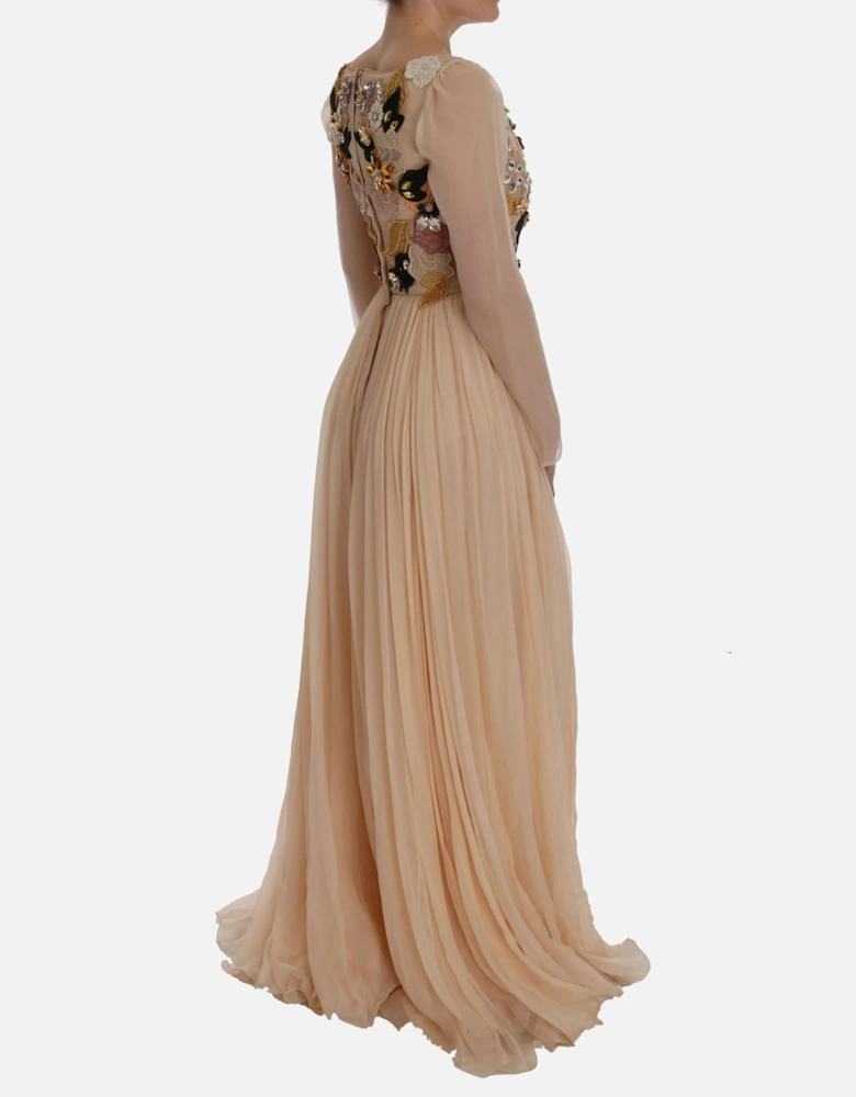 Floral Embellished Gown Long Sleeve Maxi Dress Women - Pink Dresses
