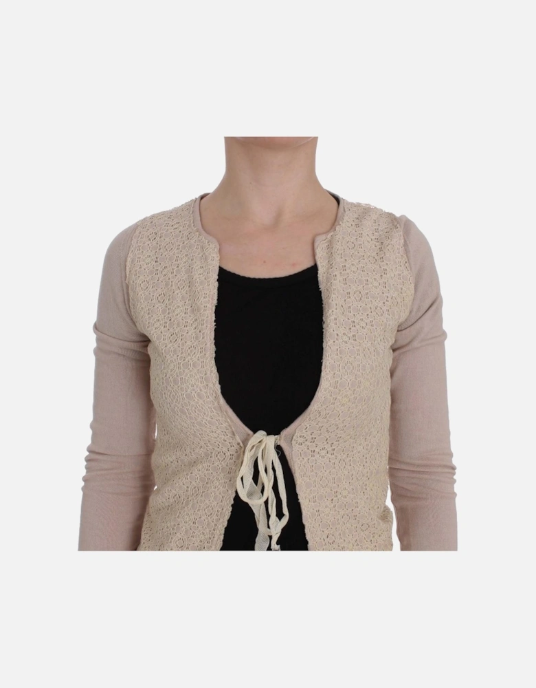 Lace Cardigan Long Sleeves Tie Front Women - Pink Sweaters