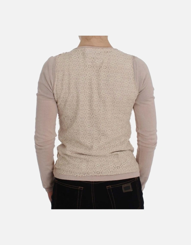 Lace Cardigan Long Sleeves Tie Front Women - Pink Sweaters