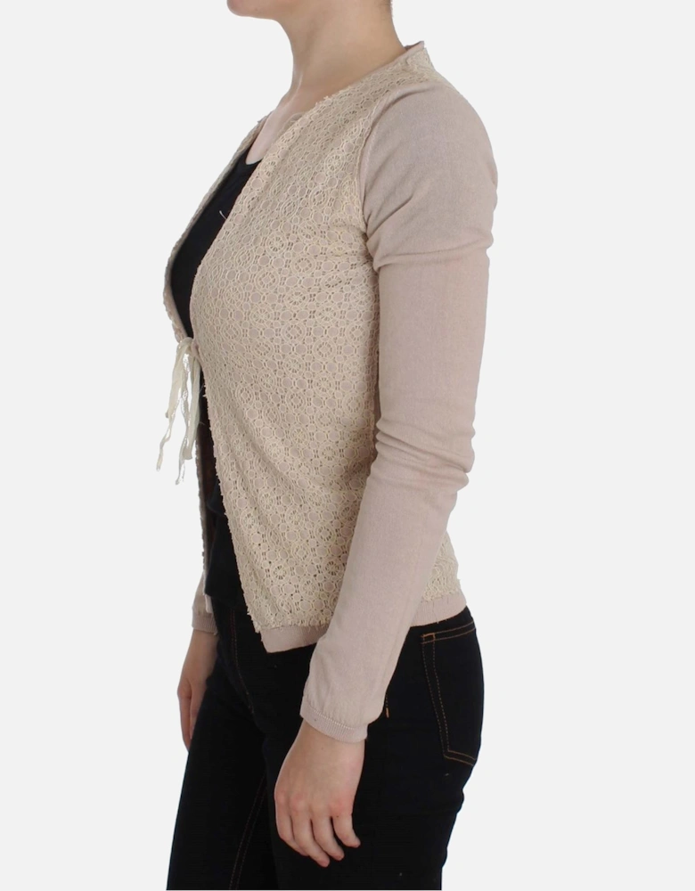 Lace Cardigan Long Sleeves Tie Front Women - Pink Sweaters
