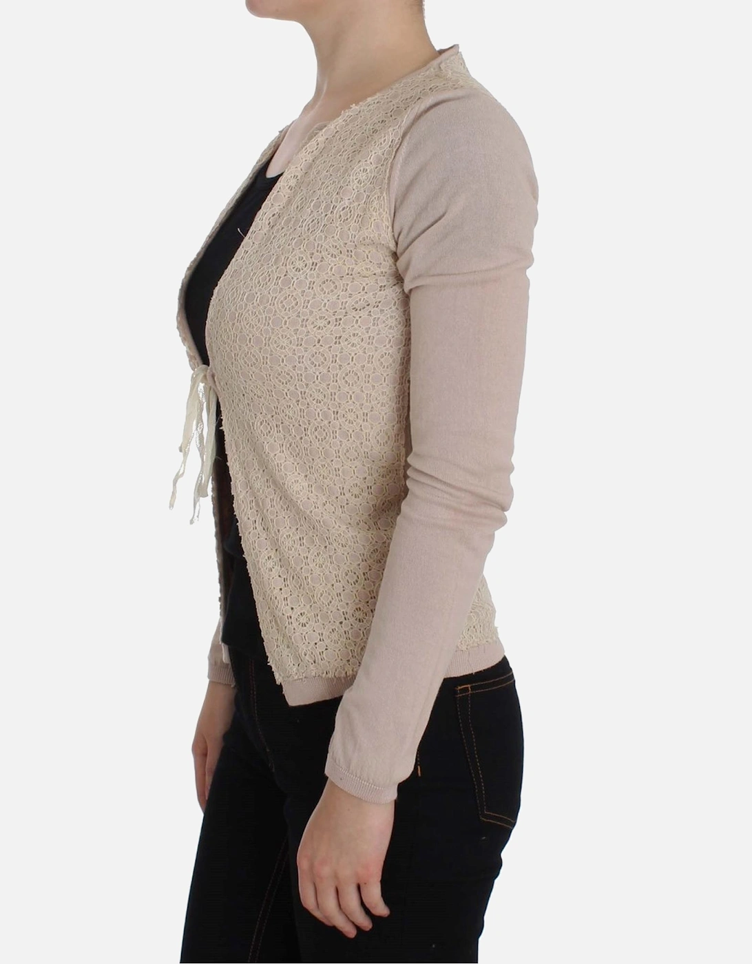 Lace Cardigan Long Sleeves Tie Front Women - Pink Sweaters