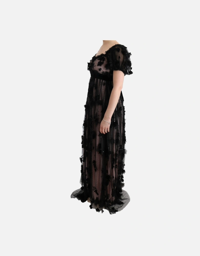 Floral Appliqu Gown Long Sleeve Women - Black Dresses