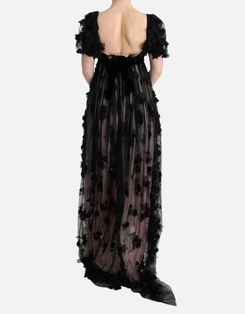 Floral Appliqu Gown Long Sleeve Women - Black Dresses