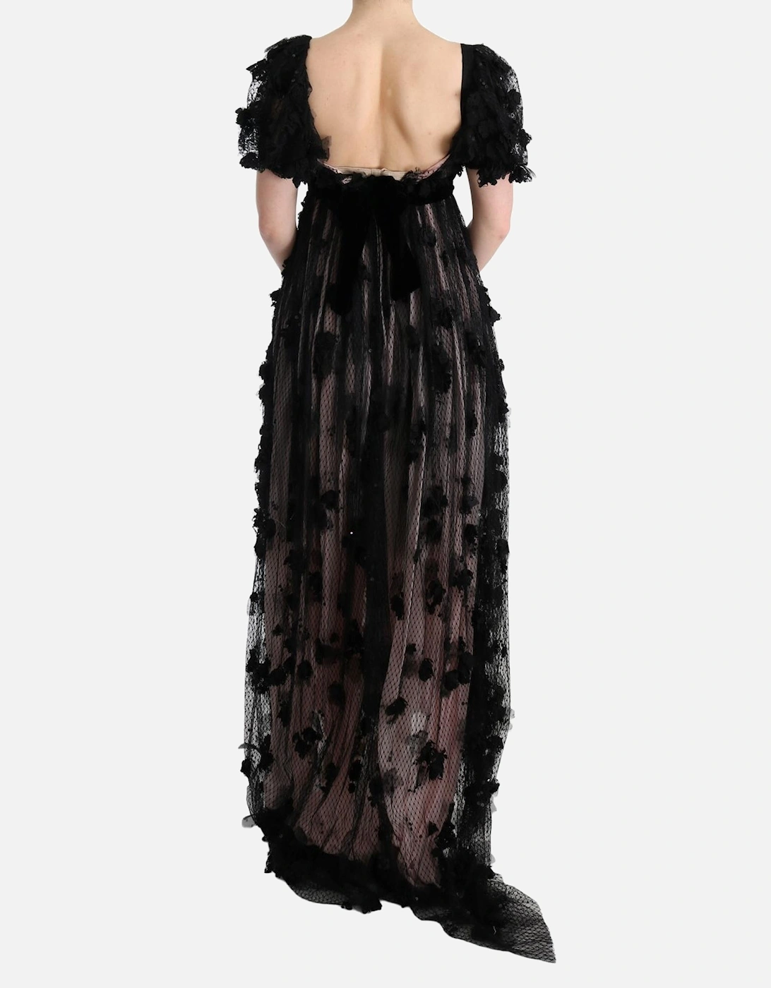 Floral Appliqu Gown Long Sleeve Women - Black Dresses
