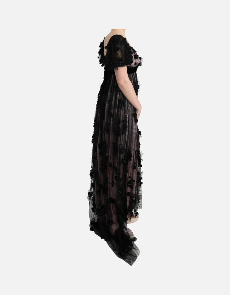 Floral Appliqu Gown Long Sleeve Women - Black Dresses
