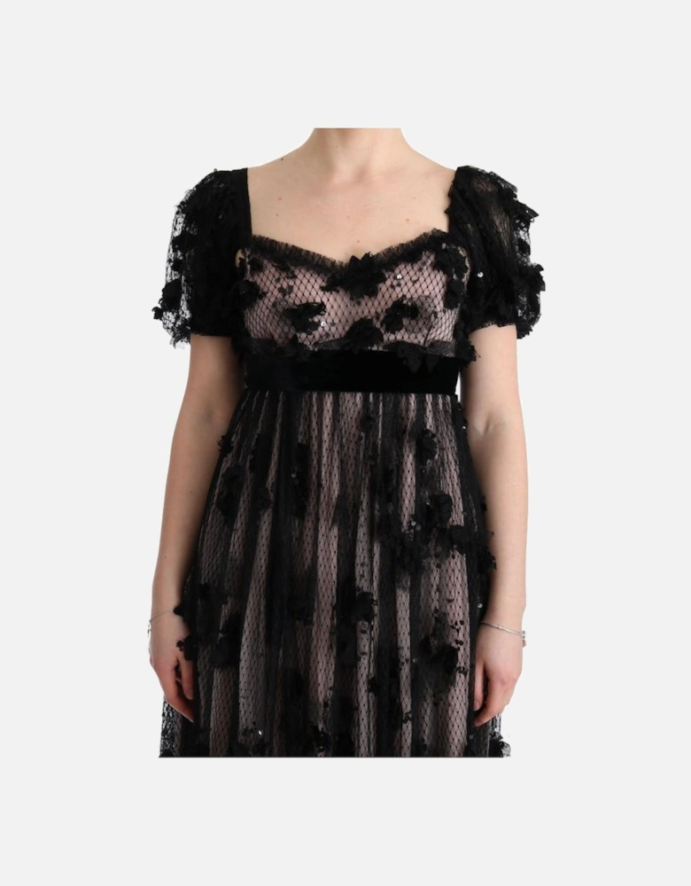 Floral Appliqu Gown Long Sleeve Women - Black Dresses