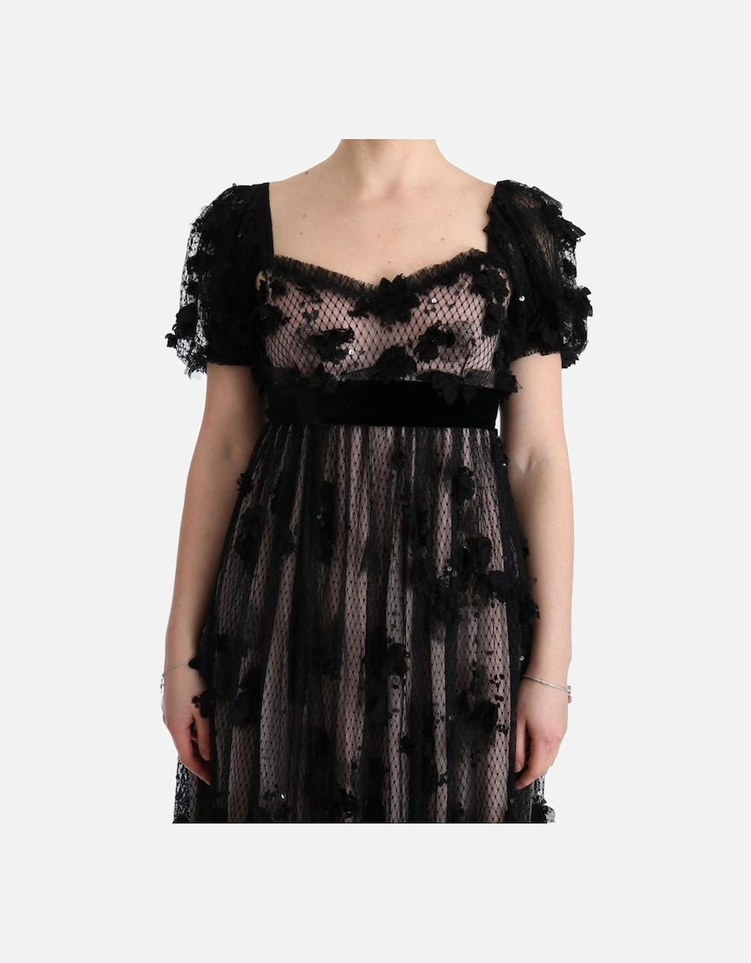 Floral Appliqu Gown Long Sleeve Women - Black Dresses