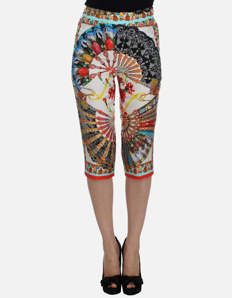 Dolce Gabbana Fan Print Silk Culottes Women - Multicolor Jeans