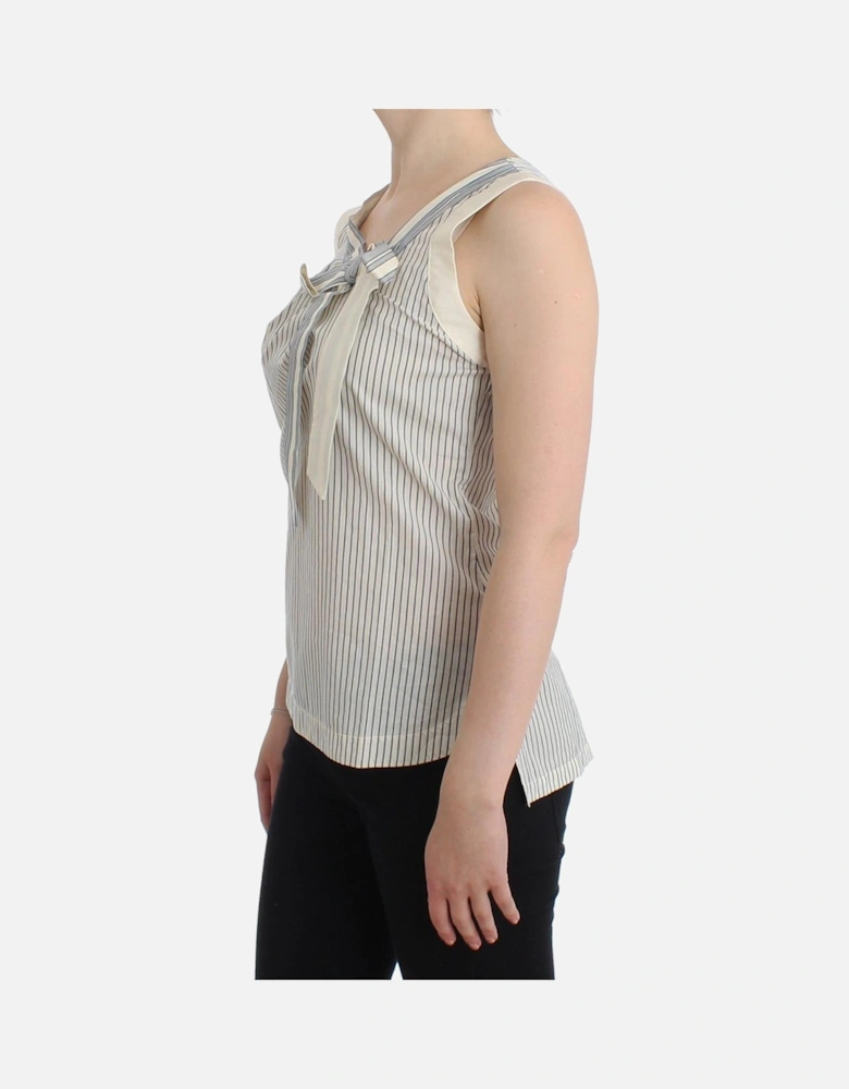 Striped Cotton-Silk Blend Bow Top Women - White T-Shirts