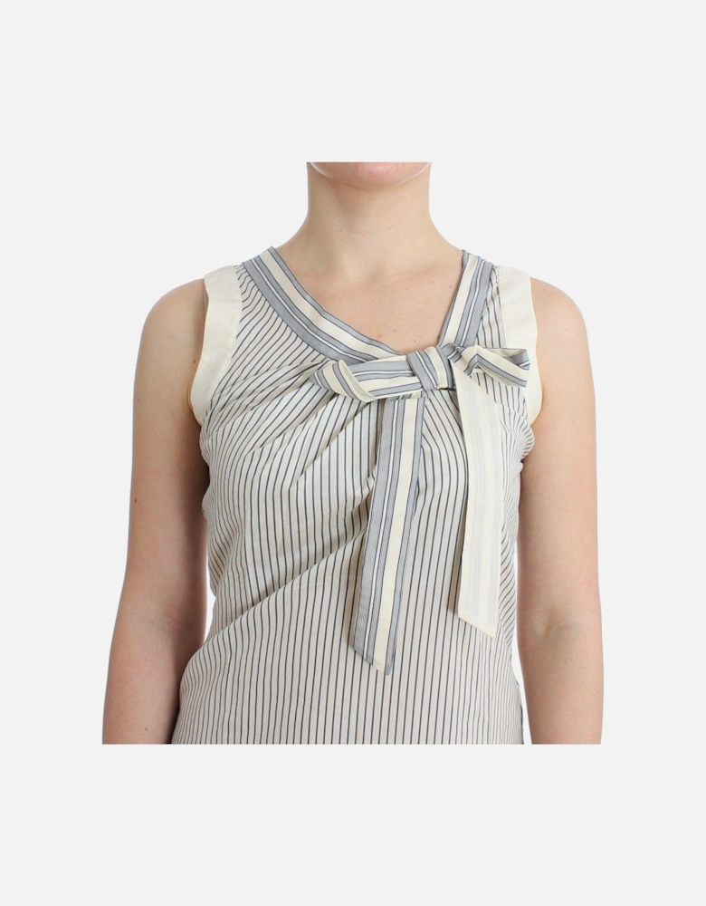 Striped Cotton-Silk Blend Bow Top Women - White T-Shirts