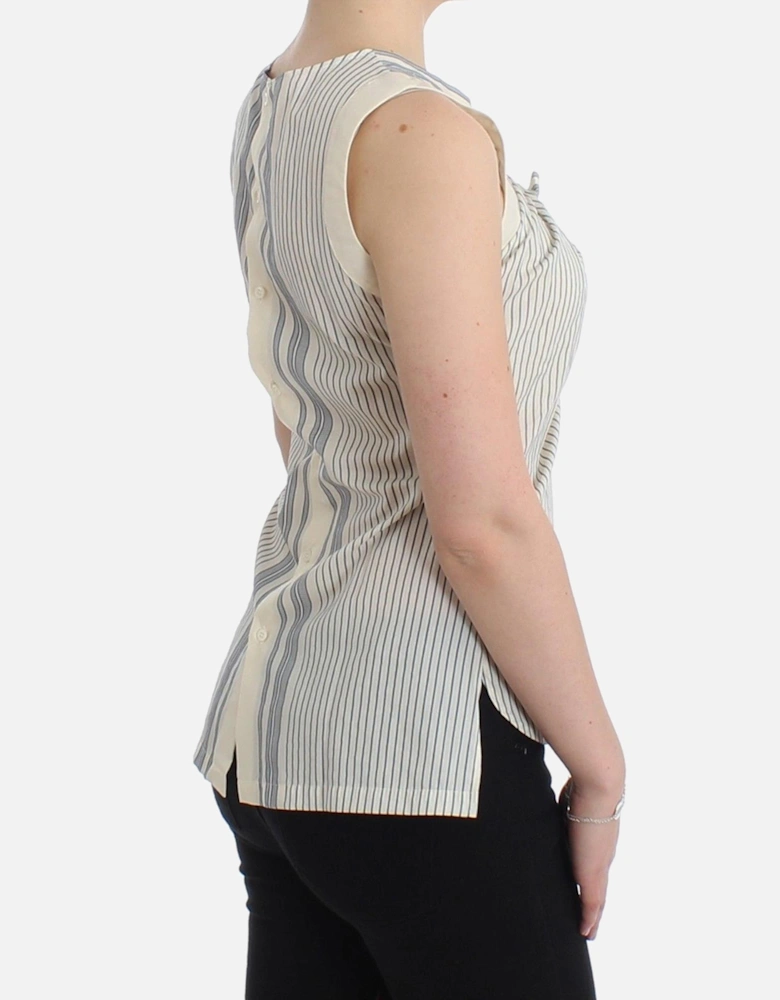 Striped Cotton-Silk Blend Bow Top Women - White T-Shirts
