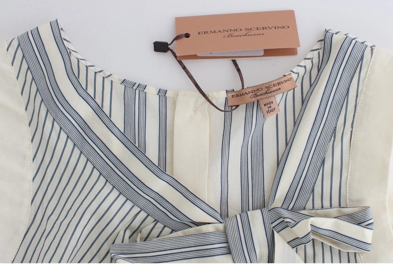 Striped Cotton-Silk Blend Bow Top Women - White T-Shirts