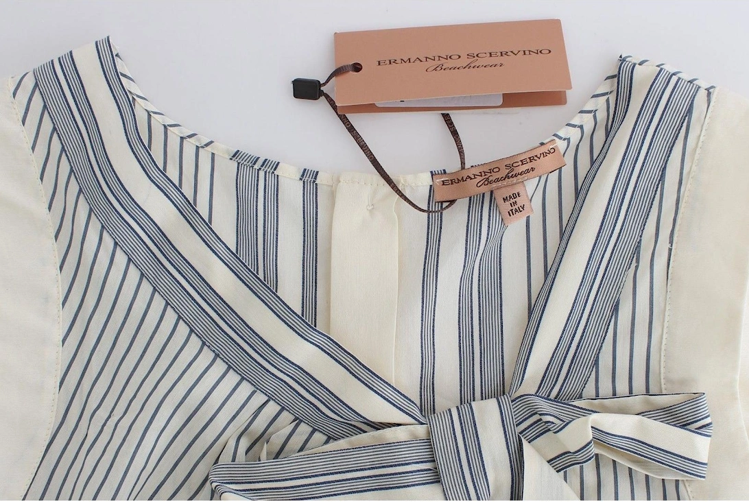 Striped Cotton-Silk Blend Bow Top Women - White T-Shirts