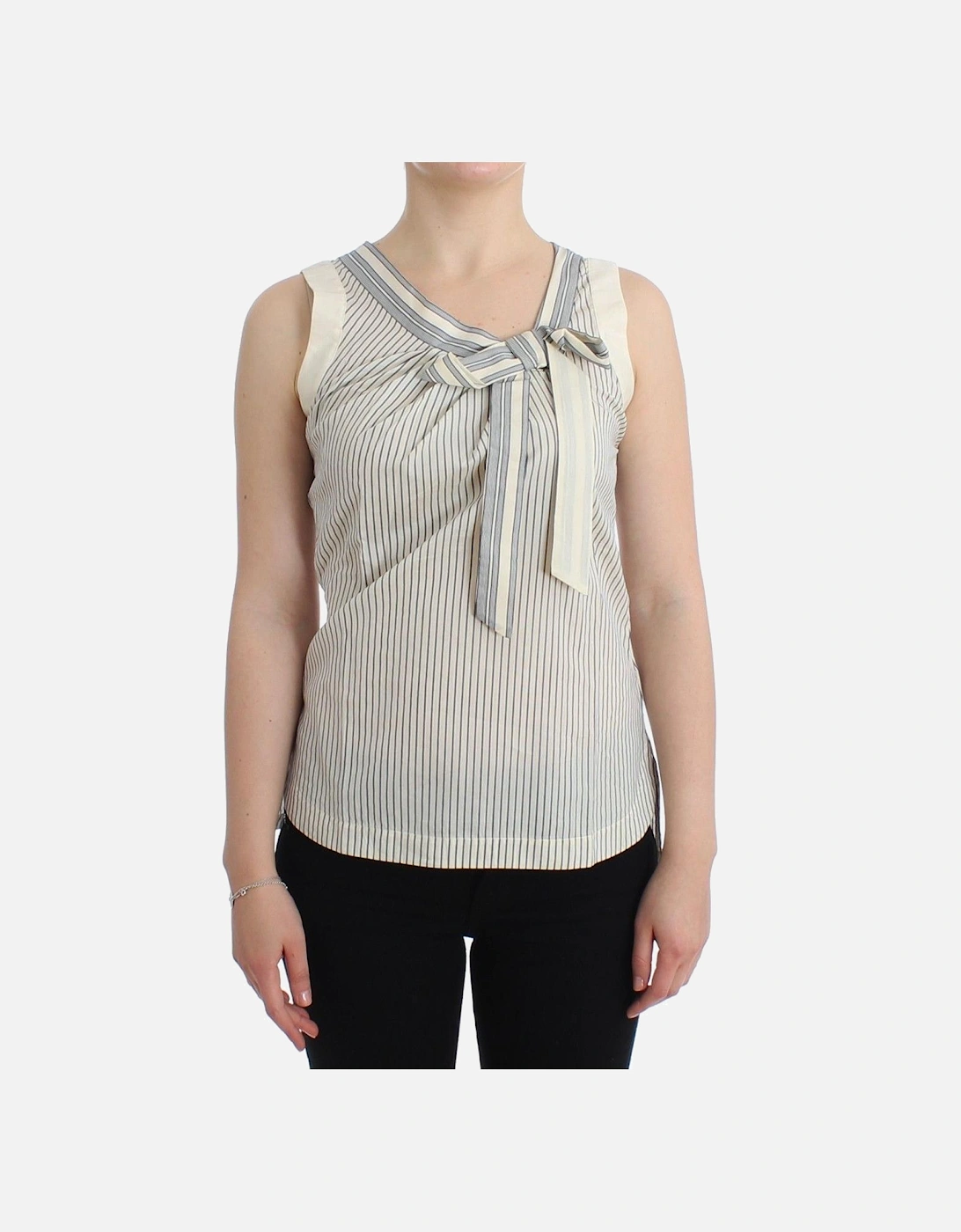 Striped Cotton-Silk Blend Bow Top Women - White T-Shirts, 7 of 6