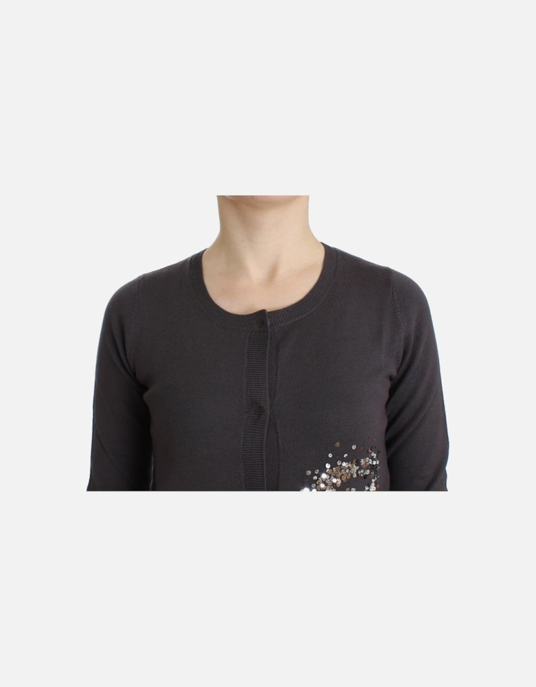 Sequined Wool Button-Up Cardigan Women - Purple Sweaters