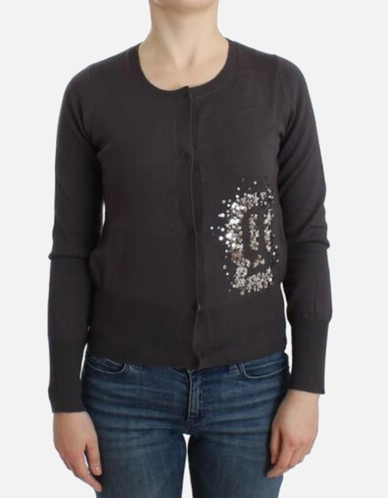 Sequined Wool Button-Up Cardigan Women - Purple Sweaters