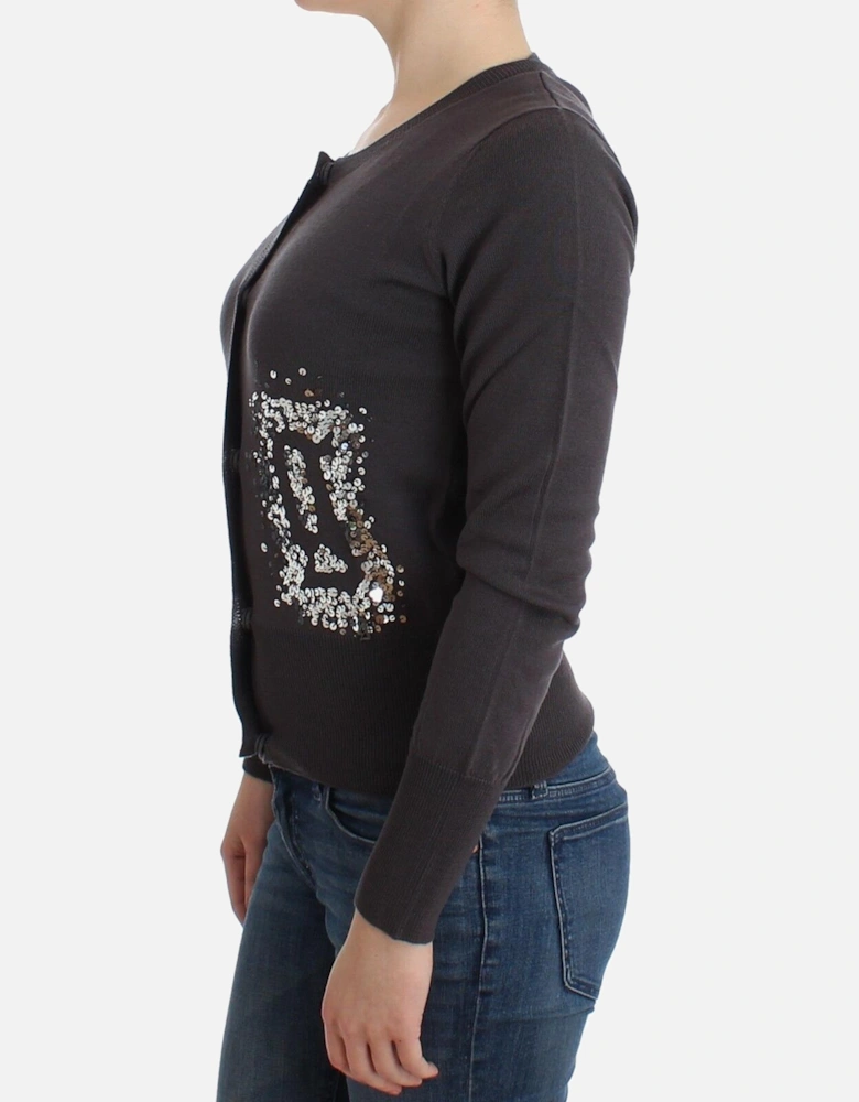 Sequined Wool Button-Up Cardigan Women - Purple Sweaters