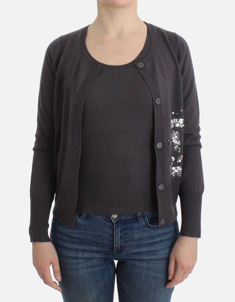 Sequined Wool Button-Up Cardigan Women - Purple Sweaters