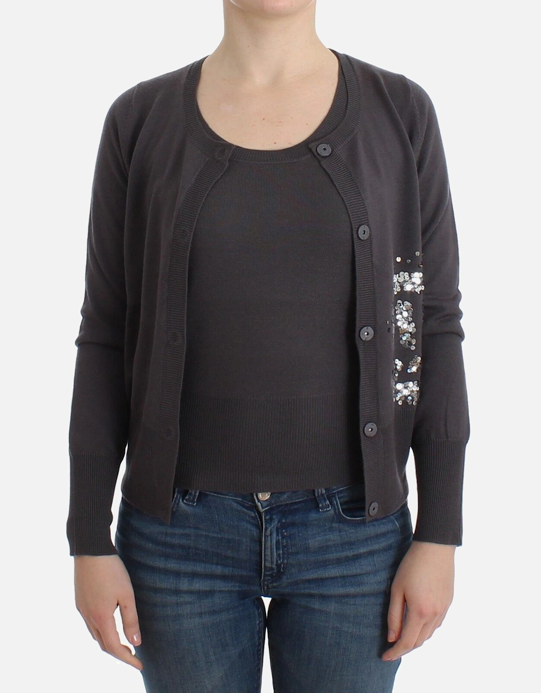 Sequined Wool Button-Up Cardigan Women - Purple Sweaters