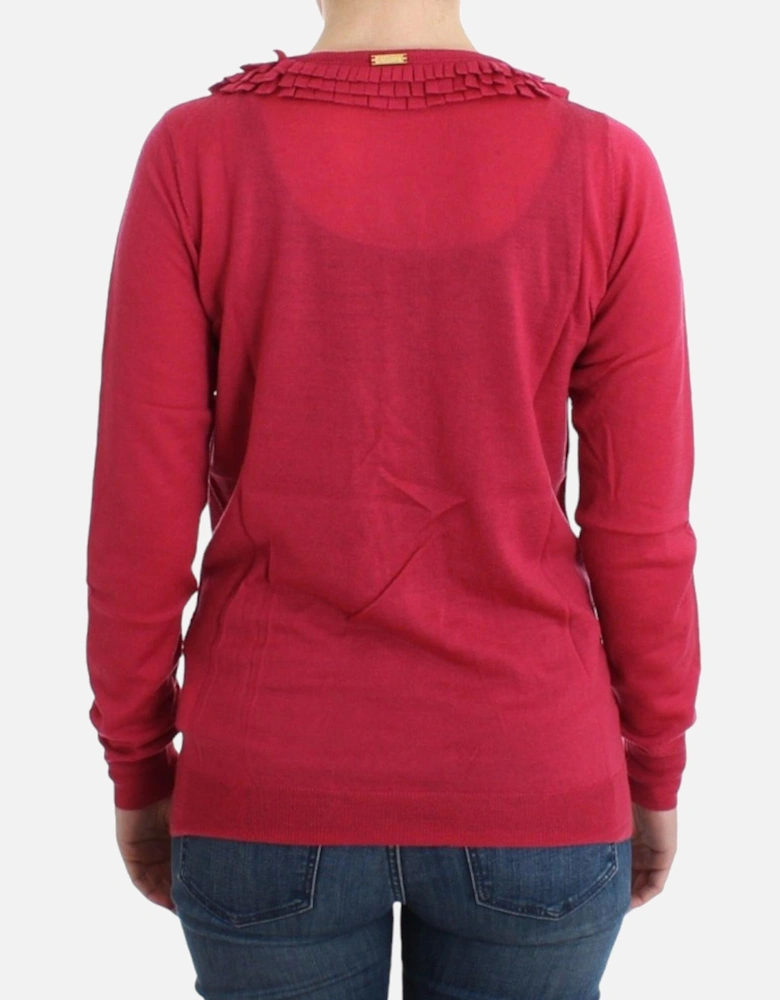 Ruffle Trim Cardigan Sweater Women - Pink