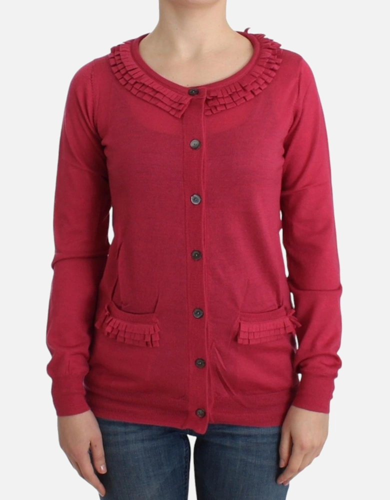 Ruffle Trim Cardigan Sweater Women - Pink