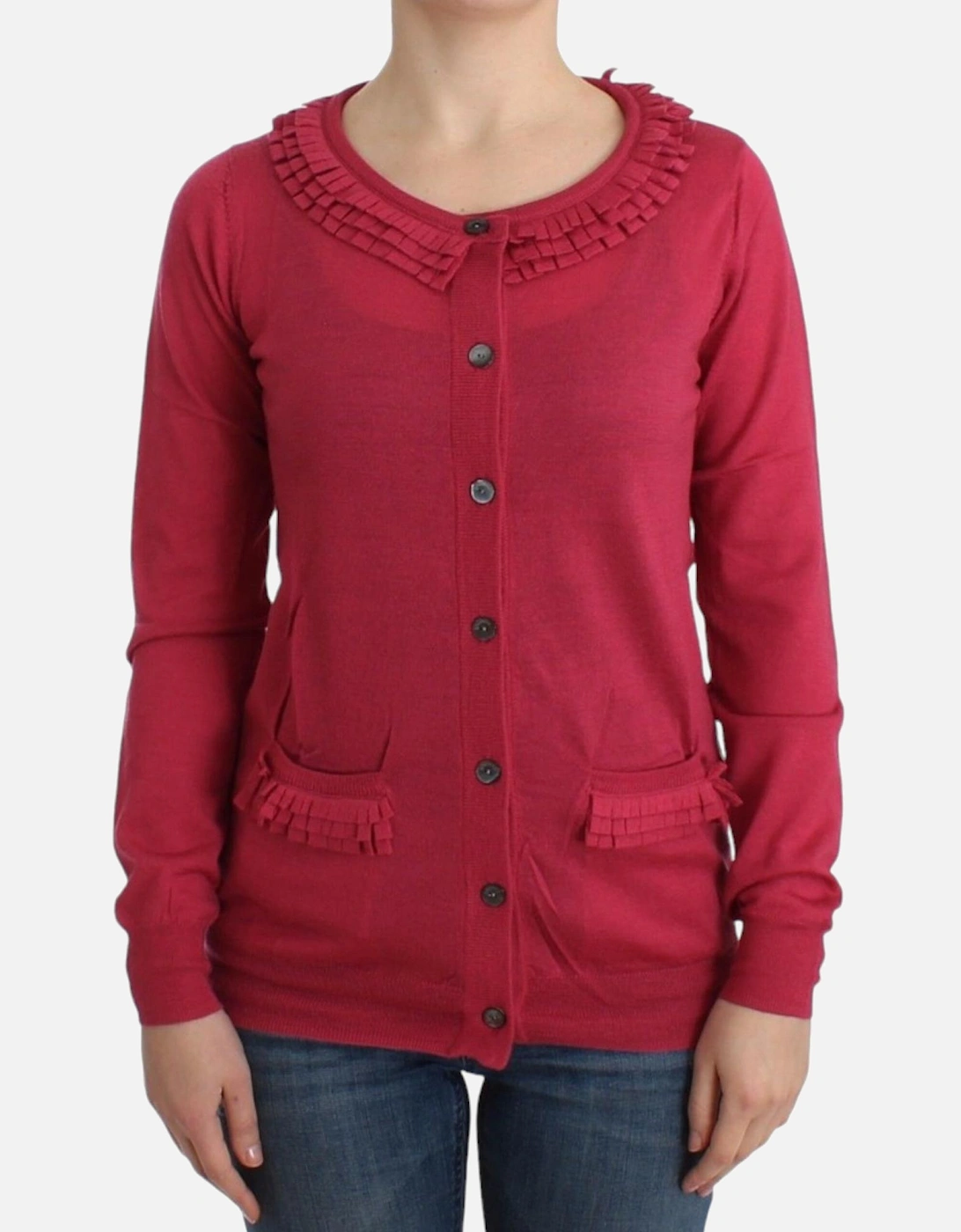 Ruffle Trim Cardigan Sweater Women - Pink, 7 of 6