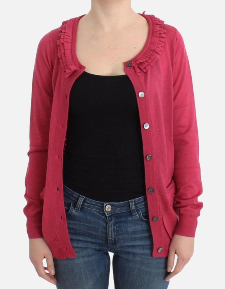 Ruffle Trim Cardigan Sweater Women - Pink