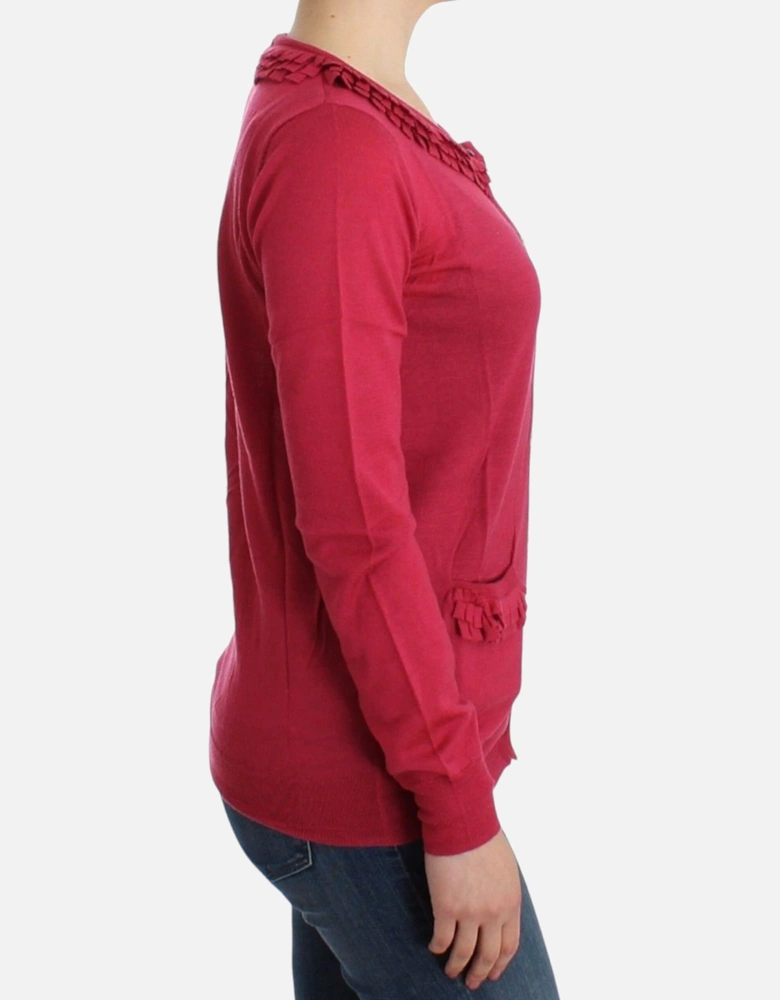 Ruffle Trim Cardigan Sweater Women - Pink