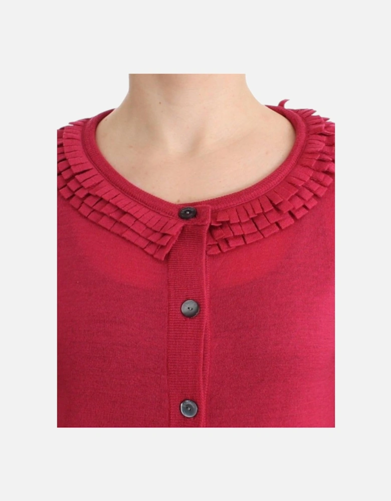 Ruffle Trim Cardigan Sweater Women - Pink