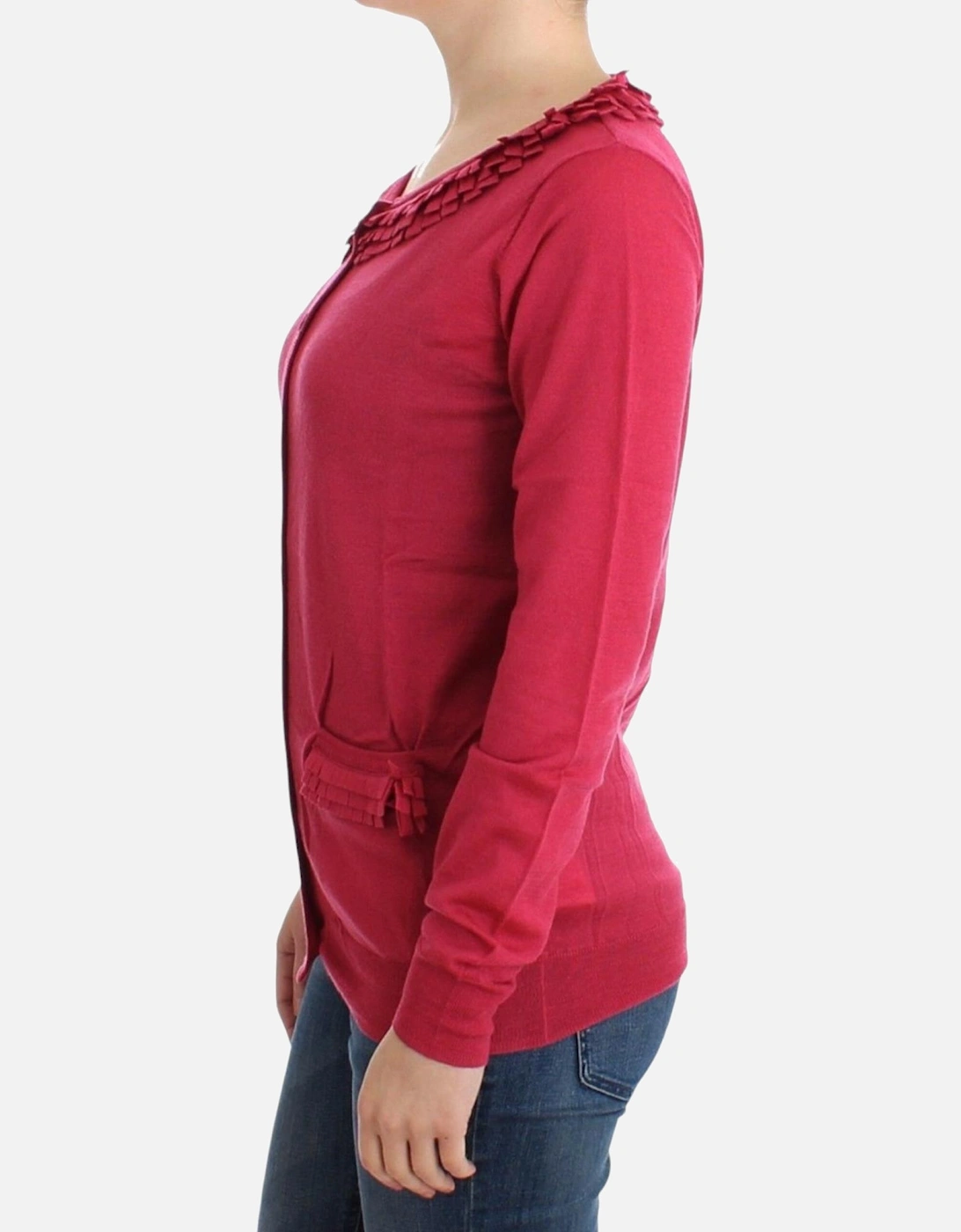 Ruffle Trim Cardigan Sweater Women - Pink