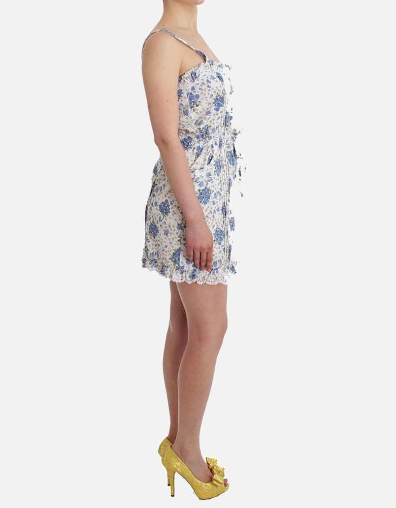 Floral Mini Dress Sleeveless Square Neck Women - Blue Dresses