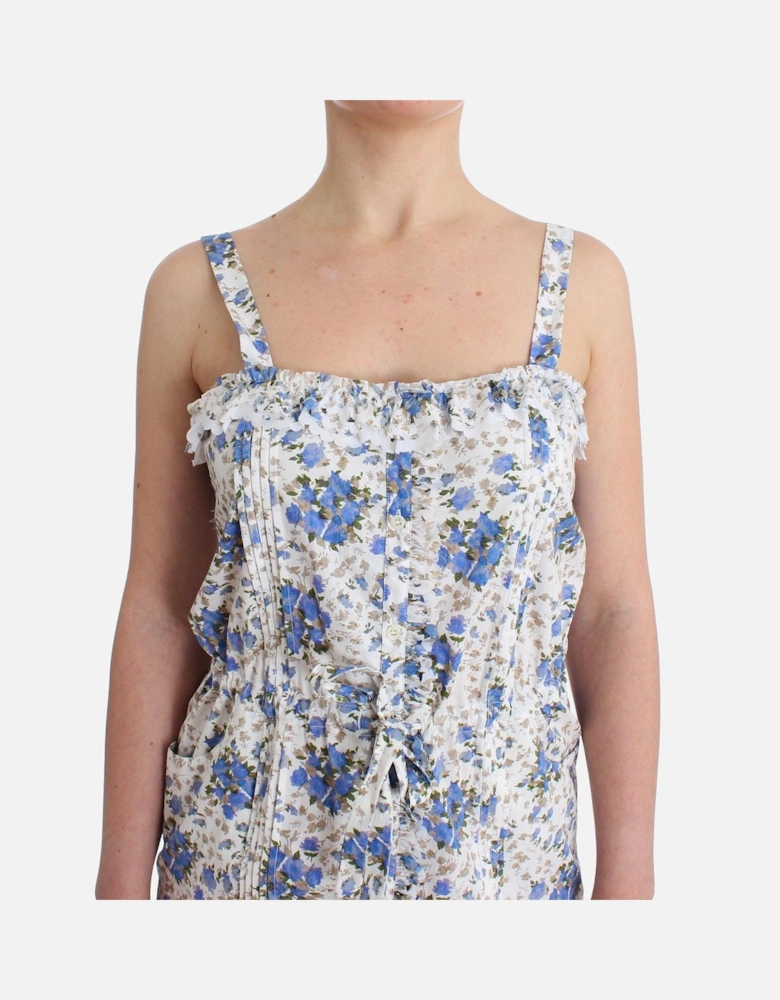 Floral Mini Dress Sleeveless Square Neck Women - Blue Dresses