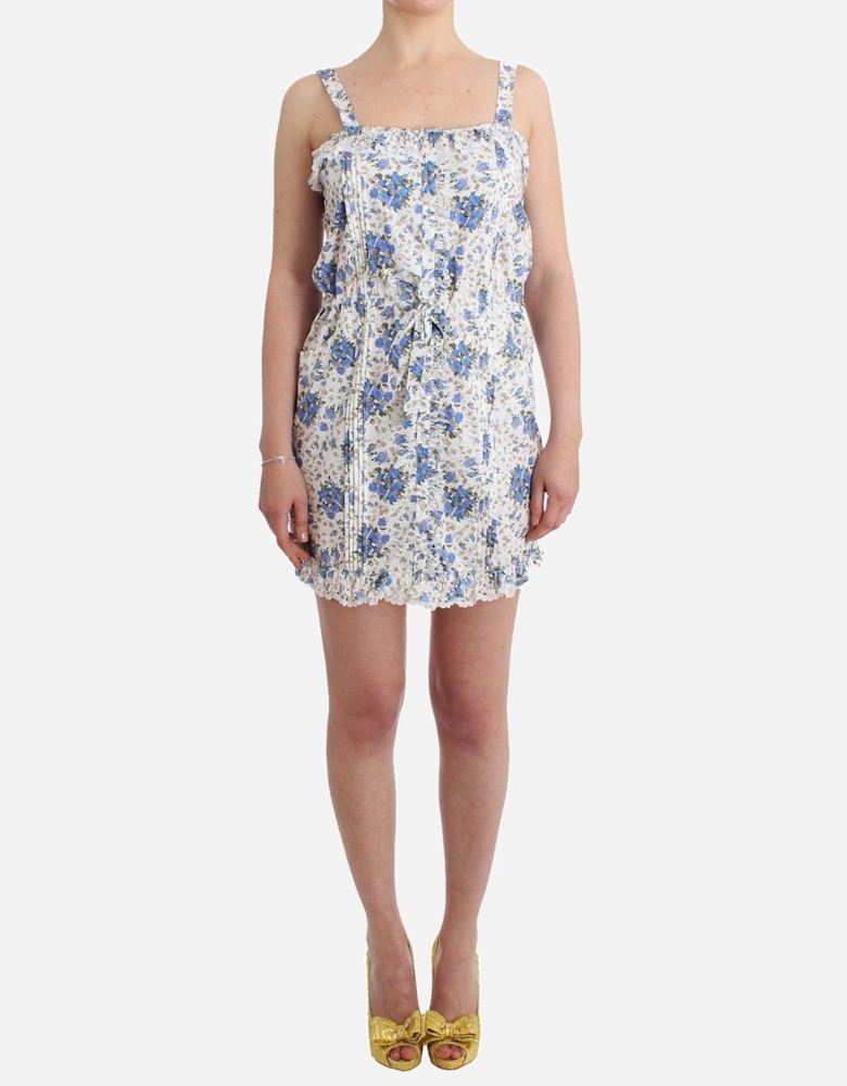 Floral Mini Dress Sleeveless Square Neck Women - Blue Dresses